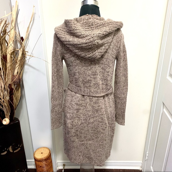 Moda International Minimalist Warm 30% Wool Hooded Cardigan Duster With … - Picture 6 of 10